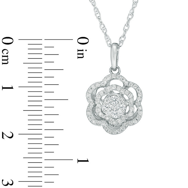 Previously Owned - 1/3 CT. T.W. Diamond Flower Double Frame Pendant in 10K White Gold
