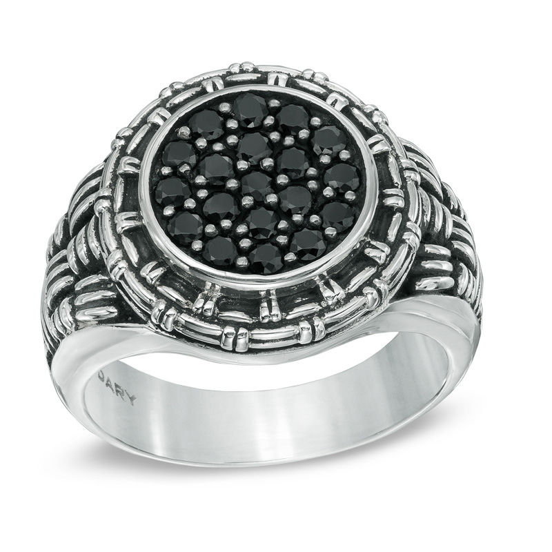 Main Image 1 of Previously Owned - Legendary™ Men's Black Spinel Intrecciato Signet Ring in Sterling Silver