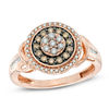 Thumbnail Image 1 of Previously Owned - 1/2 CT. T.W. Champagne and White Diamond Flower Cluster Frame Ring in 10K Rose Gold