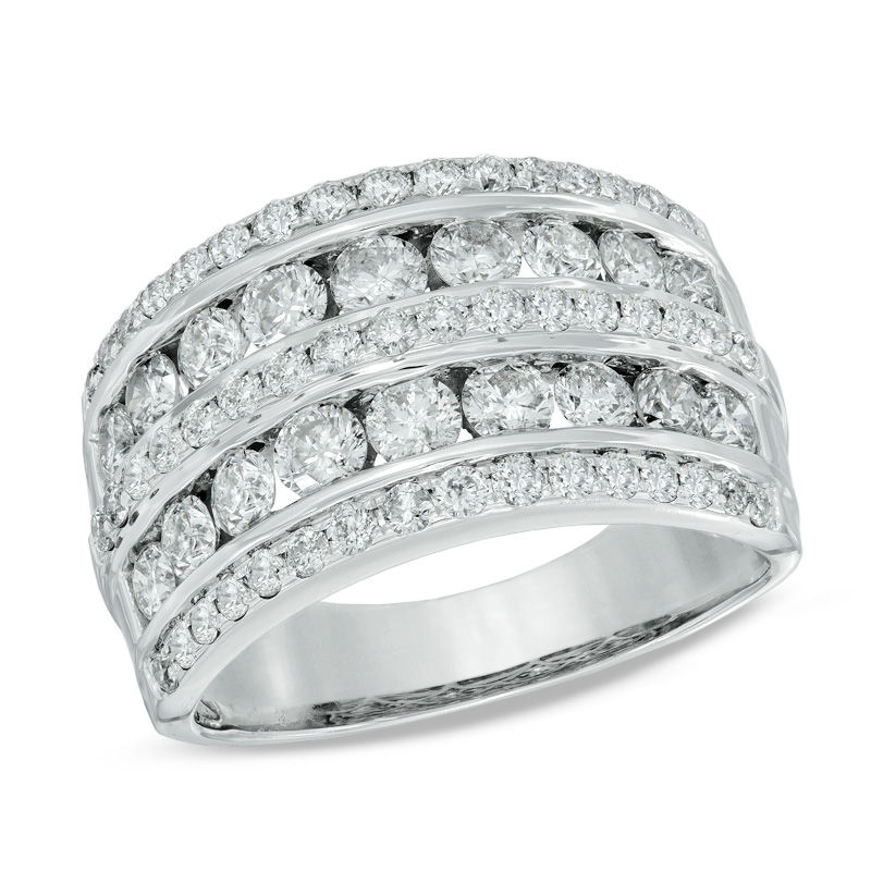 Main Image 1 of Previously Owned - 2 CT. T.W. Diamond Multi-Row Band in 14K White Gold