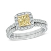 Thumbnail Image 0 of Previously Owned - 1-1/4 CT. T.W. Yellow and White Quad Diamond Frame Bridal Set in 14K White Gold