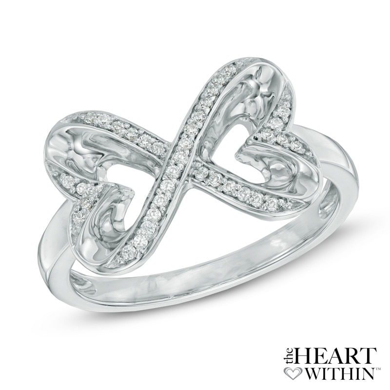 Main Image 1 of Previously Owned -  1/10 CT. T.W. Diamond Heart-Shaped Infinity Ring in Sterling Silver