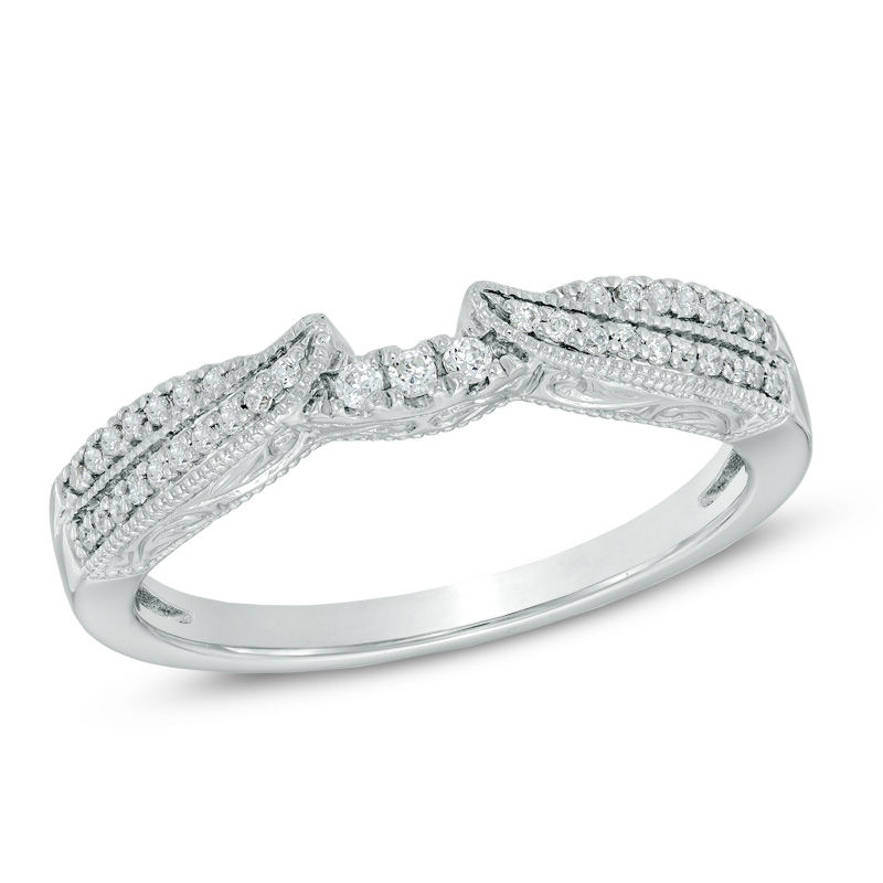 Main Image 1 of Previously Owned - 1/8 CT. T.W. Diamond Vintage-Style Contour Anniversary Band in 10K White Gold