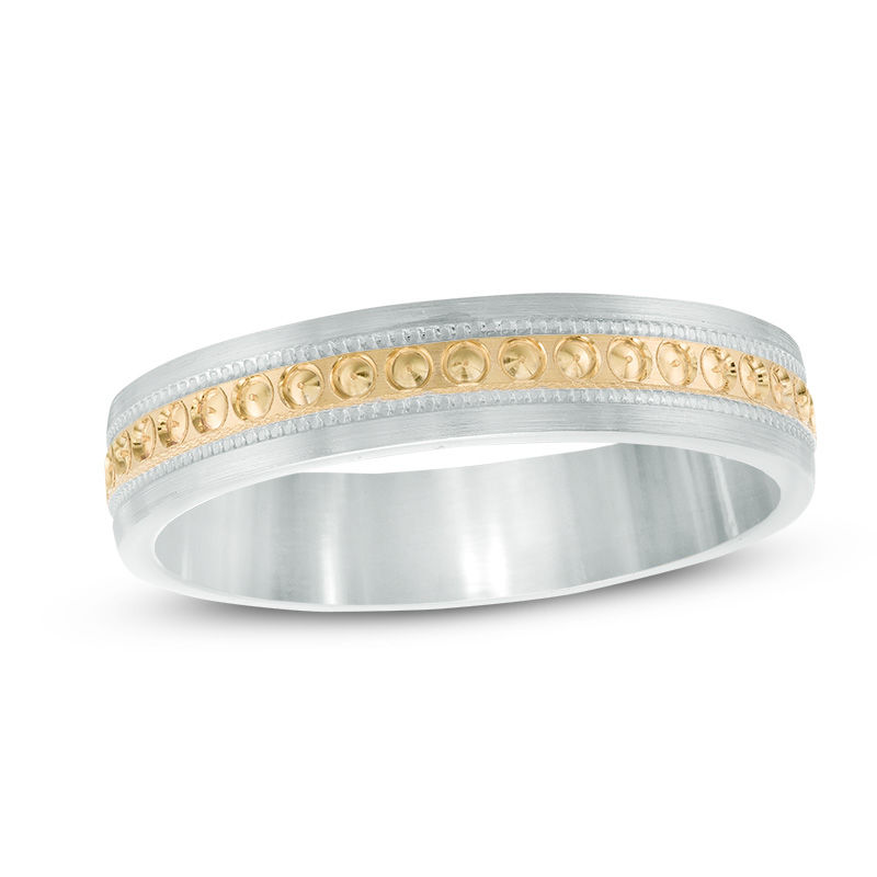 Previously Owned - Ladies' 4.0mm Comfort Fit Vintage-Style Beaded Band in 10K Two-Tone Gold