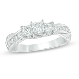 Previously Owned - 1 CT. T.W. Princess-Cut Diamond Past Present Future® Twist Engagement Ring in 10K White Gold