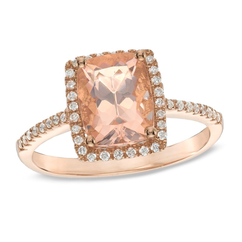 Previously Owned - Cushion-Cut Morganite and 1/6 CT. T.W. Diamond Frame Ring in 10K Rose Gold