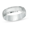 Thumbnail Image 1 of Previously Owned - Men's 6.0mm Comfort-Fit Brushed Center Milgrain-Edge Wedding Band in 10K White Gold