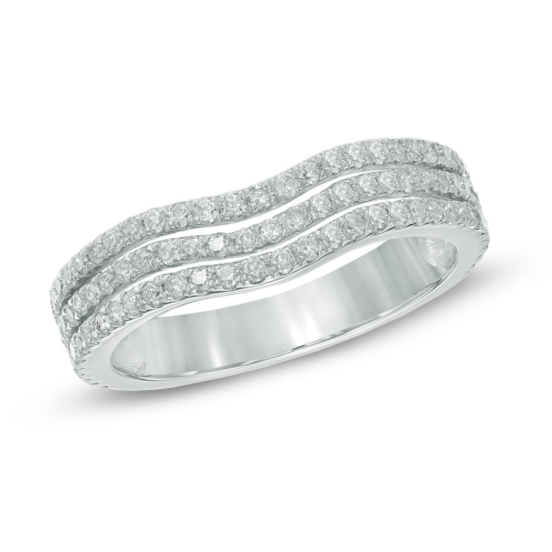 Previously Owned - 3/4 CT. T.W. Diamond Three Row Contour Wedding Band in 14K White Gold
