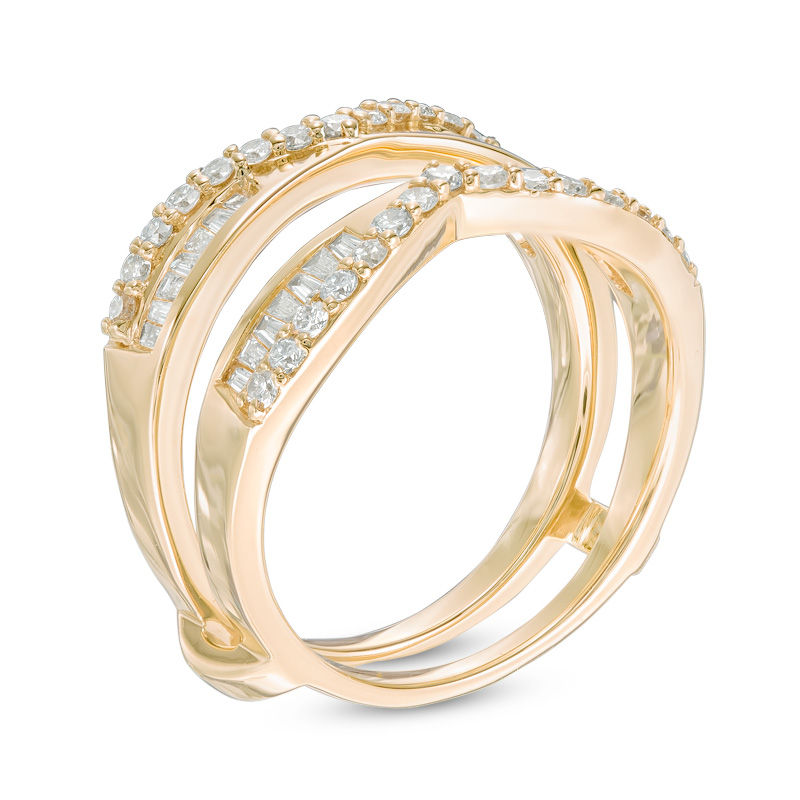 Previously Owned - 3/4 CT. T.W. Baguette and Round Diamond Chevron Solitaire Enhancer in 14K Gold