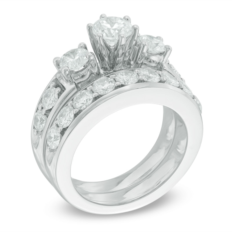 Main Image 2 of Previously Owned - 2-3/4 CT. T.W. Diamond Past Present Future® Bridal Set in 14K White Gold