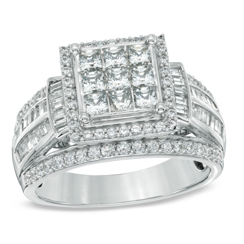 Main Image 1 of Previously Owned - 1-1/4 CT. T.W. Princess-Cut Composite Diamond Frame Ring in 10K White Gold