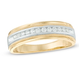 Previously Owned - Men's 1/4 CT. T.W. Diamond Milgrain Anniversary Band in 14K Two-Tone Gold