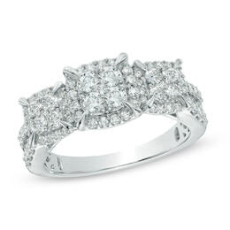 Previously Owned - 1 CT. T.W. Quad Diamond Frame Three Stone Engagement Ring in 10K White Gold