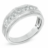 Thumbnail Image 1 of Previously Owned - Men's 5/8 CT. T.W. Diamond Satin Wedding Band in 10K White Gold