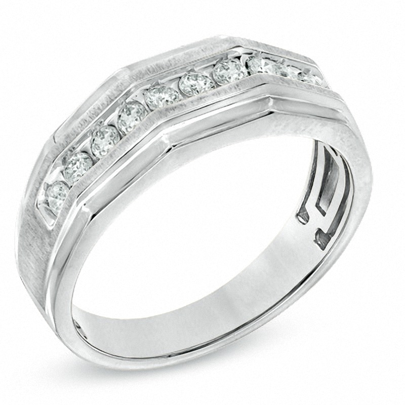 Previously Owned - Men's 5/8 CT. T.W. Diamond Satin Wedding Band in 10K White Gold