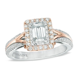 Previously Owned - Vera Wang Love Collection 1 CT. T.W. Emerald-Cut Diamond Engagement Ring in 14K Two-Tone Gold