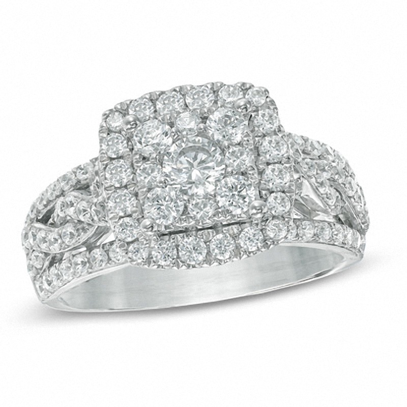 Previously Owned - 1-1/2 CT. T.W. Diamond Frame Braided Shank Engagement Ring in 14K White Gold