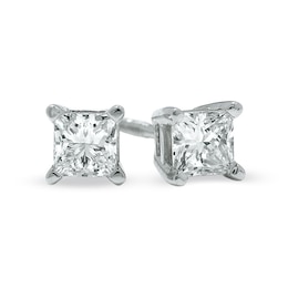 Previously Owned - 1/2 CT. T.W. Princess-Cut Diamond Solitaire Stud Earrings in 14K White Gold (I/I1)