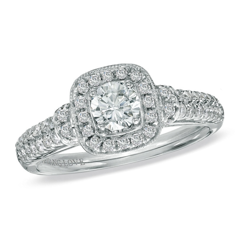 Main Image 1 of Previously Owned - Vera Wang Love Collection 3/4 CT. T.W. Diamond Frame Engagement Ring in 14K White Gold