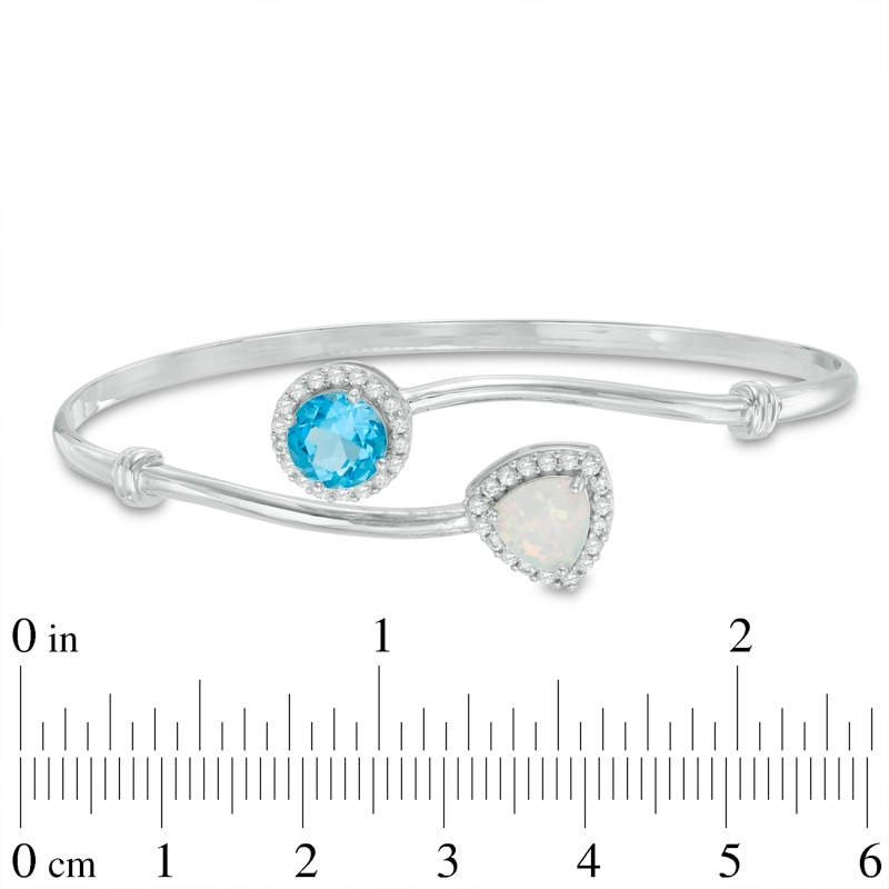 Main Image 2 of Previously Owned - Blue Topaz with Lab-Created Opal and White Sapphire Frame Bangle in Sterling Silver