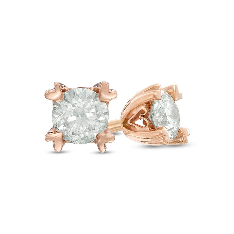 Previously Owned - 1/5 CT. T.W. Diamond Solitaire Heart-Shaped Prongs Stud Earrings in 14K Rose Gold