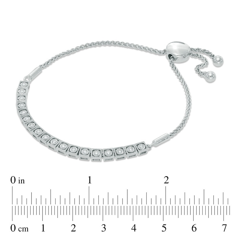 Main Image 2 of Previously Owned - 1/4 CT. T.W. Diamond Block Bolo Bracelet in 10K White Gold - 9.5&quot;