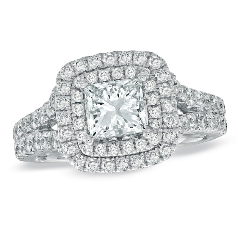 Main Image 1 of Previously Owned - Vera Wang Love Collection 2-1/5 CT. T.W. Princess-Cut Diamond Engagement Ring in 14K White Gold