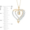 Thumbnail Image 1 of Previously Owned - 1/2 CT. T.W. Baguette and Round Diamond Double Heart Swirl Pendant in 10K Gold