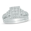 Thumbnail Image 0 of Previously Owned - 1 CT. T.W. Quad Princess-Cut Diamond Frame Tri-Sides Bridal Set in 10K White Gold