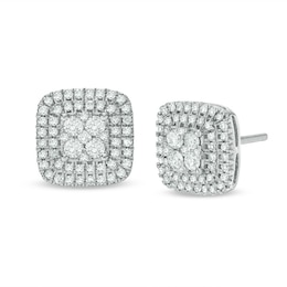 Previously Owned - 1/2 CT. T.W. Composite Diamond Cushion Stud Earrings in 10K White Gold