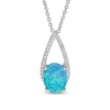 Thumbnail Image 0 of Previously Owned - Oval Lab-Created Blue Opal and White Sapphire Teardrop Pendant in Sterling Silver