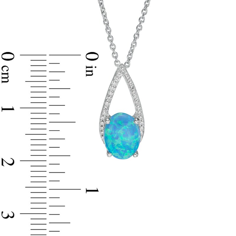 Previously Owned - Oval Lab-Created Blue Opal and White Sapphire Teardrop Pendant in Sterling Silver