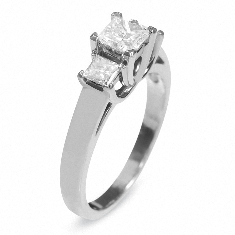 Previously Owned - 1 CT. T.W. Square-Cut Diamond Three Stone Ring in 14K White Gold