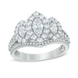 Previously Owned - 1-1/2 CT. T.W. Marquise Diamond Past Present Future® Frame Engagement Ring in 14K White Gold