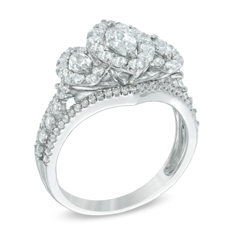 Main Image 2 of Previously Owned - 1-1/2 CT. T.W. Marquise Diamond Past Present Future® Frame Engagement Ring in 14K White Gold