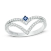 Thumbnail Image 0 of Previously Owned - Vera Wang Love Collection 1/3 CT. T.W. Diamond and Blue Sapphire Chevron Ring in 14K White Gold
