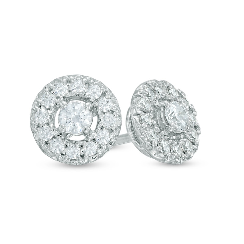 Previously Owned - 1/2 CT. T.W. Diamond High Profile Frame Stud Earrings in 10K White Gold