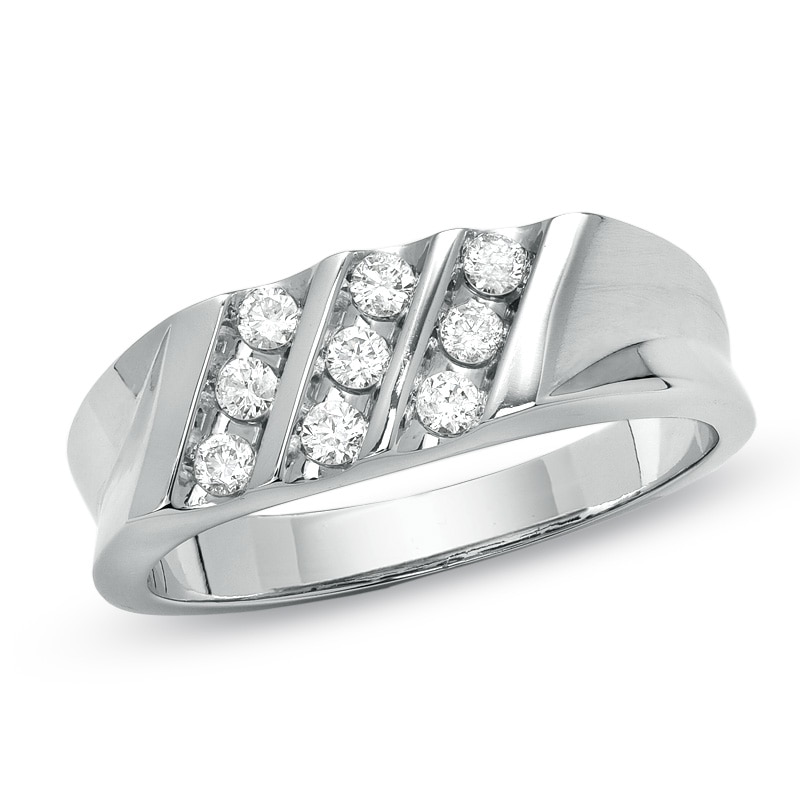 Previously Owned - Men's 3/8 CT. T.W. Diamond Three Row Diagonal Ring ...