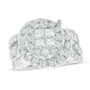 Thumbnail Image 1 of Previously Owned - 3 CT. T.W. Quad Princess-Cut Diamond Round Frame Swirl Ring in 14K White Gold