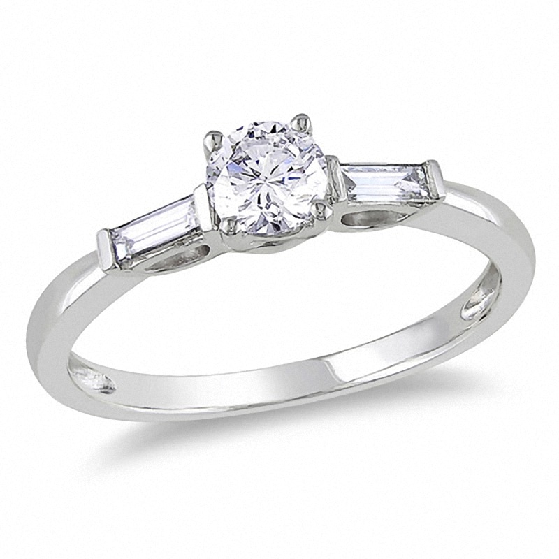 Previously Owned - 1/2 CT. T.W. Diamond Three Stone Engagement Ring in ...