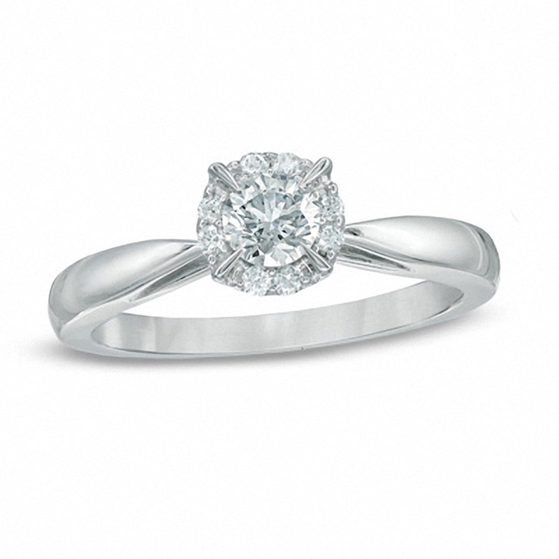 Main Image 1 of Previously Owned - 3/8 CT. T.W. Diamond Frame Engagement Ring in 14K White Gold