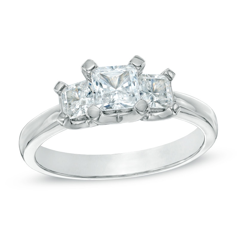 Previously Owned - 1 CT. T.W. Princess-Cut Diamond Three Stone Ring in 14K White Gold (I/I2)