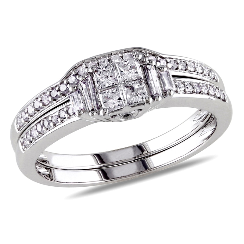 Previously Owned - 1/2 CT. T.W. Quad Princess-Cut Diamond Bridal Set in 10K White Gold
