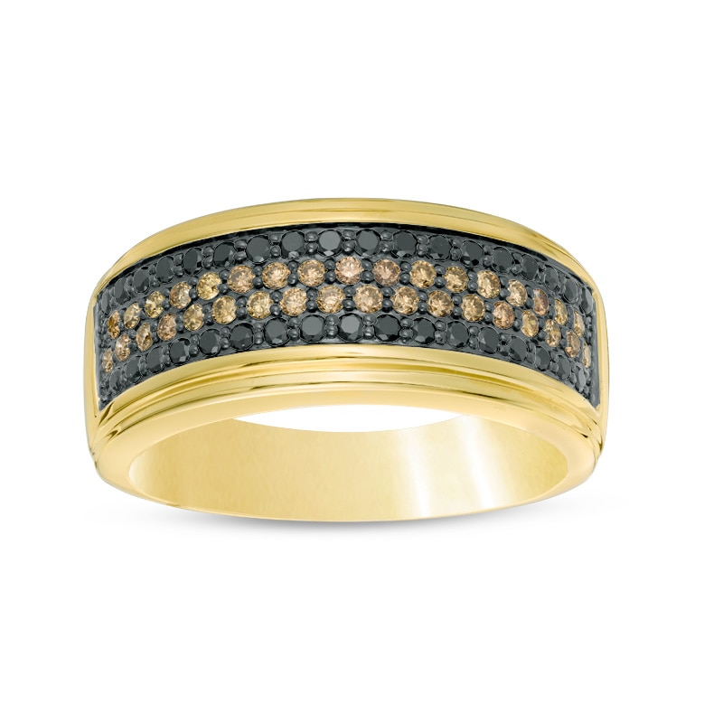 Main Image 1 of Previously Owned - Men's 3/4 CT. T.W. Enhanced Black and Brown Diamond Four Row Band in 10K Gold