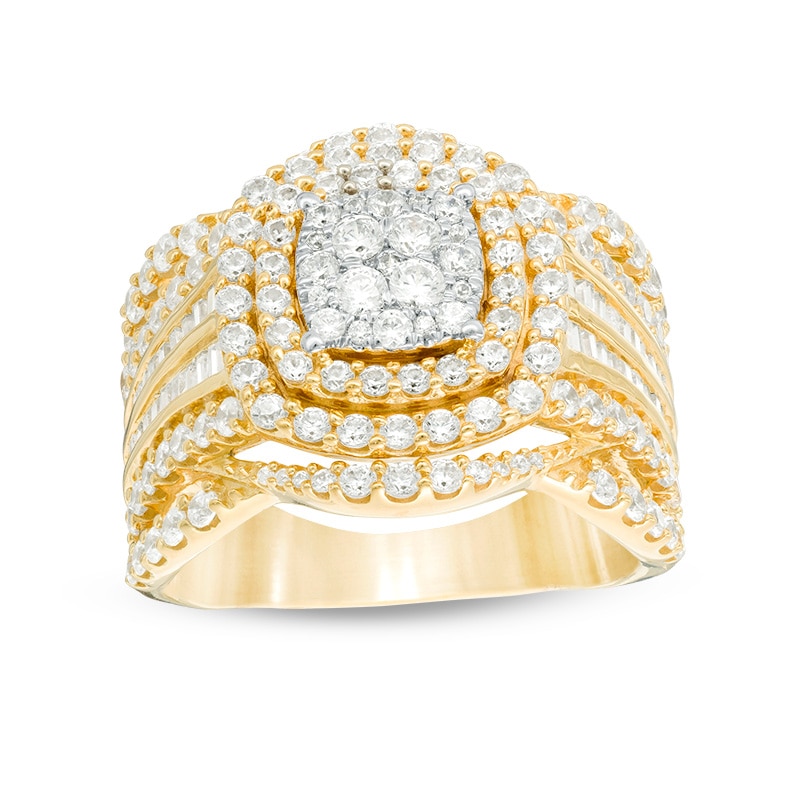 Main Image 1 of Previously Owned - 2 CT. T.W. Composite Diamond Cushion Frame Multi-Row Ring in 10K Gold