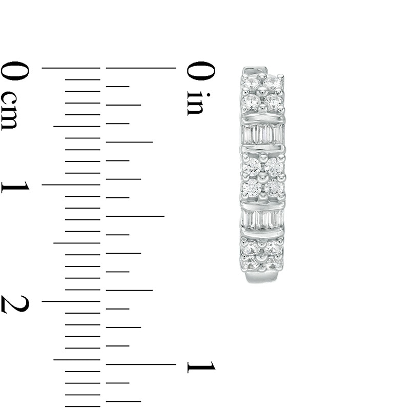 Main Image 3 of Previously Owned - 1/2 CT. T.W. Baguette and Round Quad Diamond Alternating Hoop Earrings in 10K White Gold