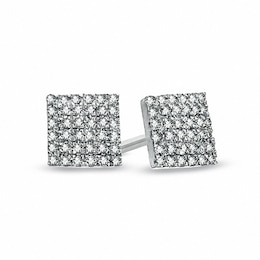 Previously Owned - 1/8 CT. T.W. Diamond Square Stud Earrings in 10K White Gold