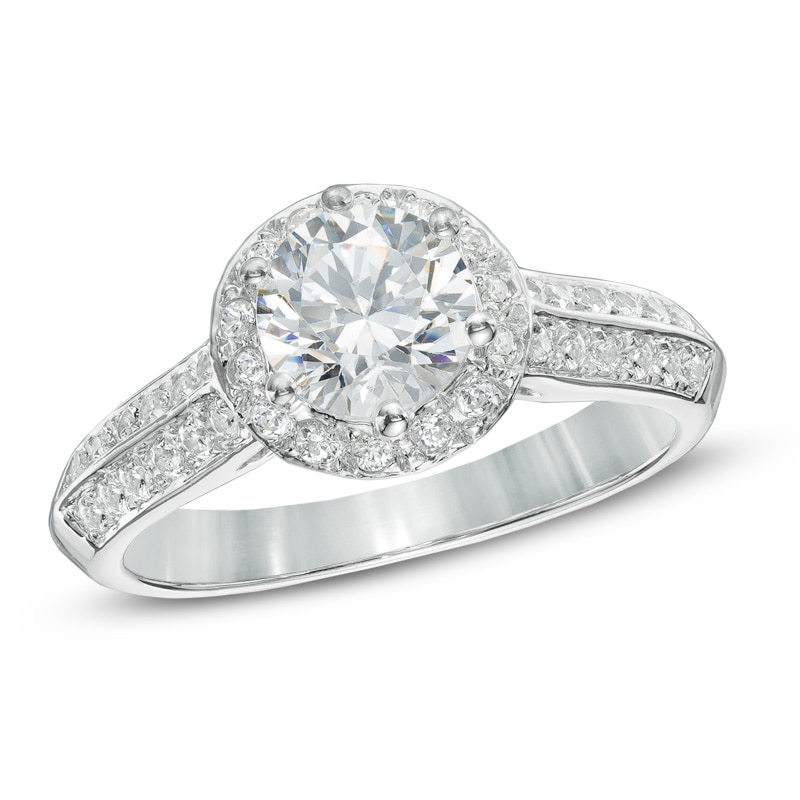 Previously Owned - 1-1/2 CT. T.W. Diamond Frame Double Row Engagement Ring in 14K White Gold