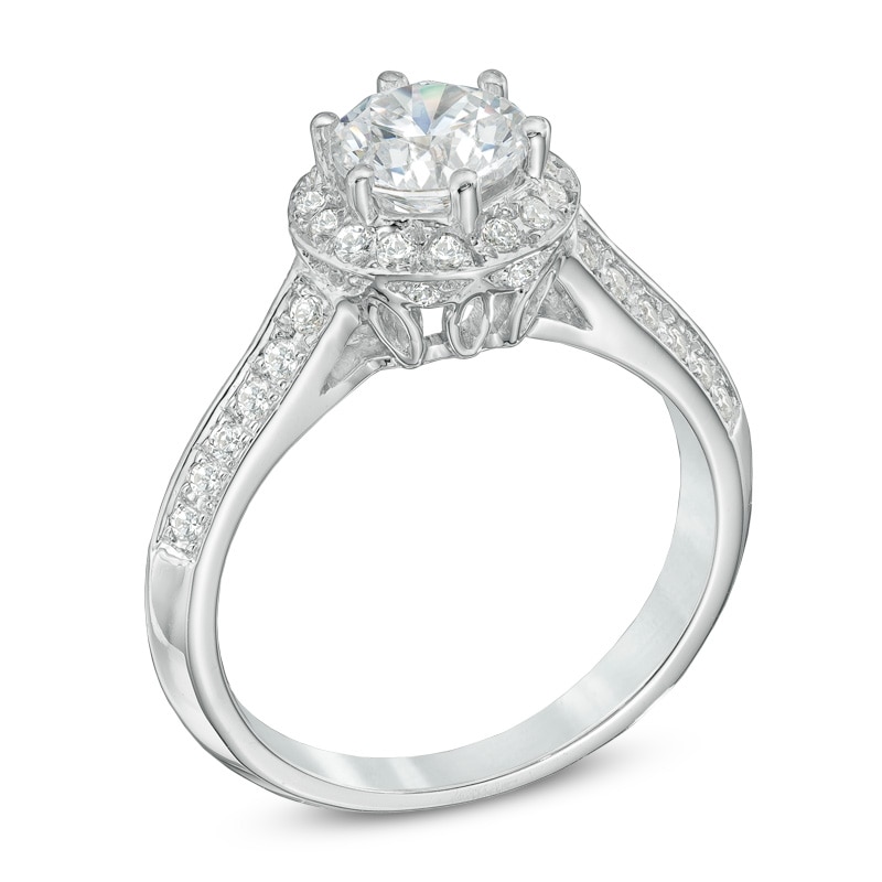 Previously Owned - 1-1/2 CT. T.W. Diamond Frame Double Row Engagement Ring in 14K White Gold