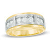 Thumbnail Image 1 of Previously Owned - Men's 1/4 CT. T.W. Diamond Seven Stone Bar Wedding Band in 10K Two-Tone Gold